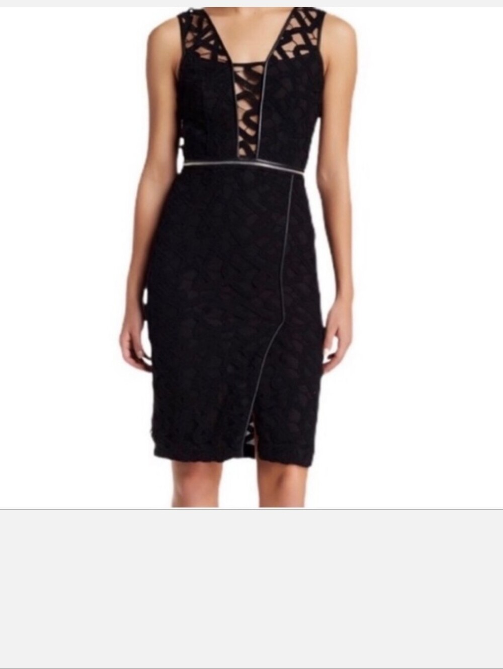 Yigal Azrouel Black Lace Midi Convertable Dress with Contrast Zippers, Size 6
